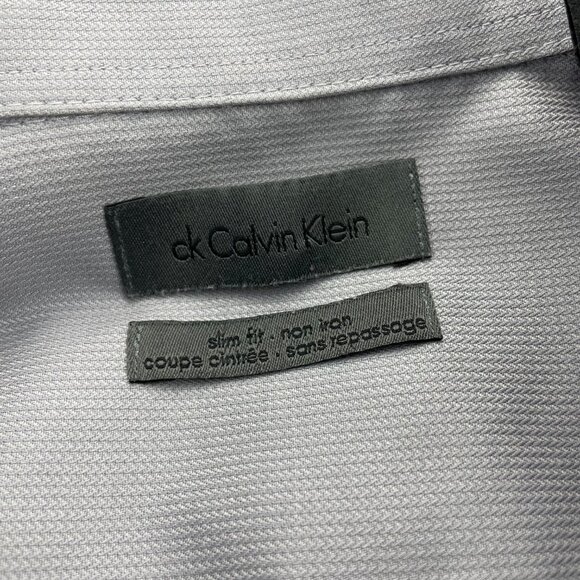 Calvin Klein Button Up Shirt Men 18 36/37 Gray Slim Fit Non-Iron Dress Formal - Picture 4 of 7
